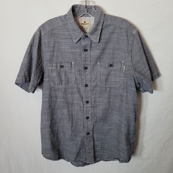 Woolrich Shirt Mens M Gray Short Sleeve Button Up Chest Pockets Cotton Casual - Picture 1 of 14